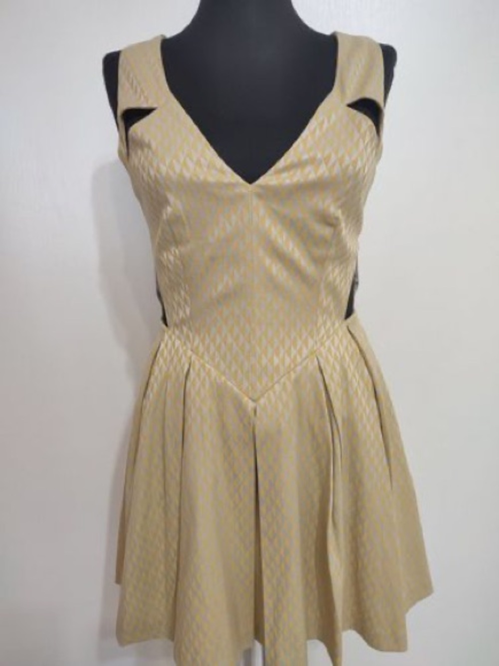 Yellow silver check cutout skater dress